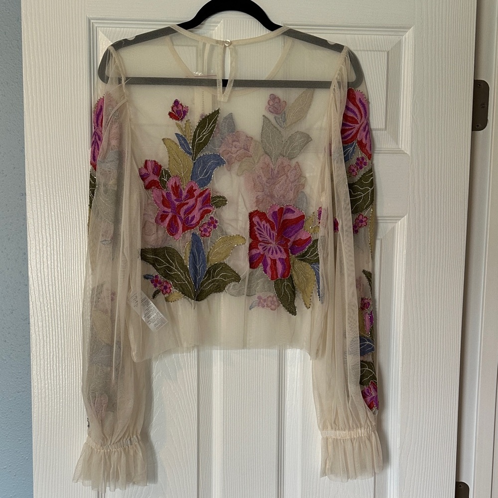 Anthropologie The Layla Long-Sleeve Appliqué Mesh Blouse Size Medium - Picture 8 of 12